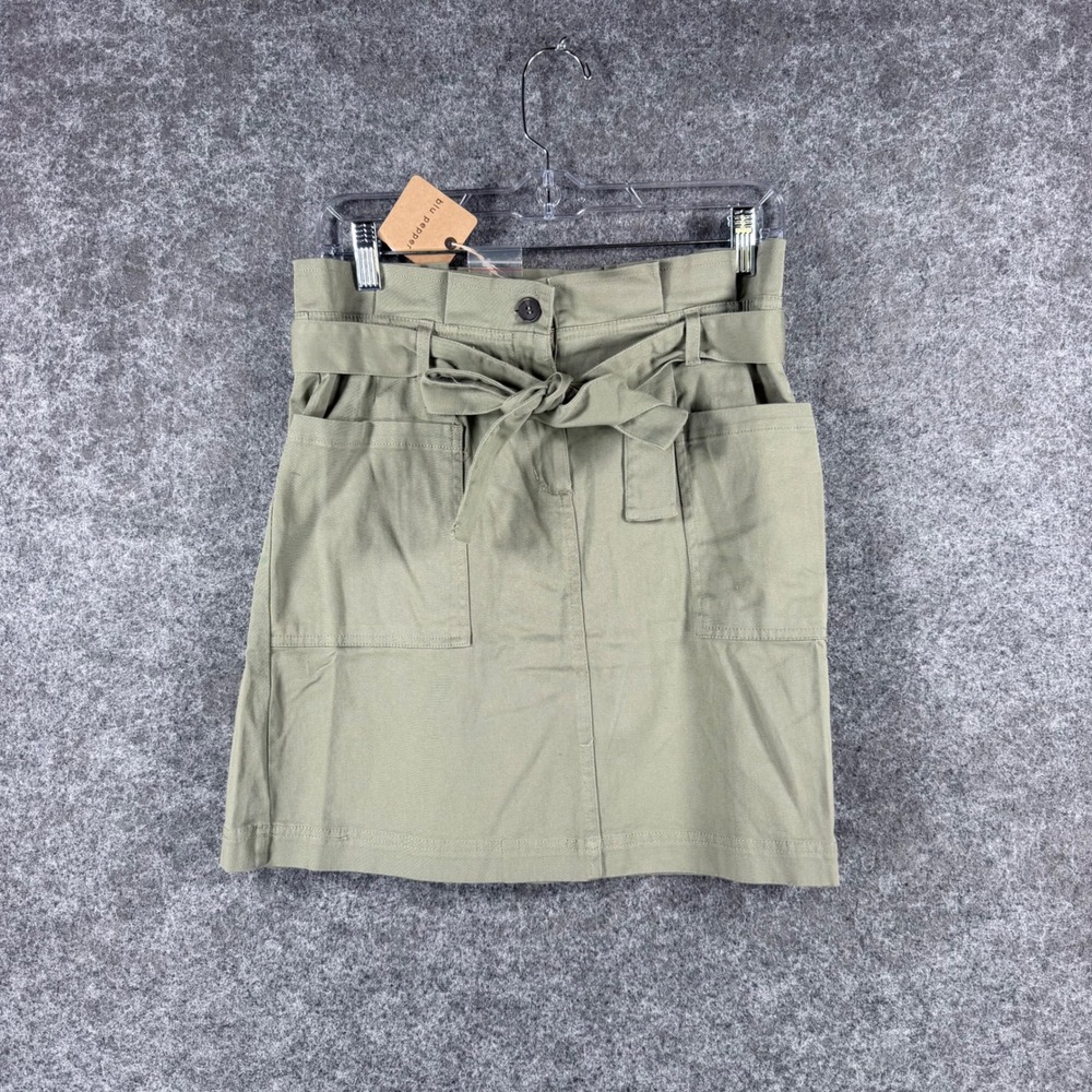 Blu Pepper Womens L Olive Green Cargo Mini Skirt Belted Paperbag Waist NWT